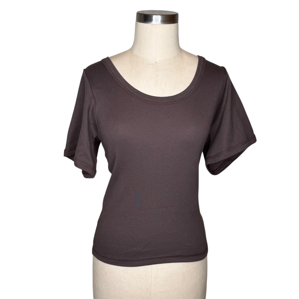 BY MALENE BIRGER Lunai T-Shirt Women's Size Small Brown Excellent Ribbed Knit T